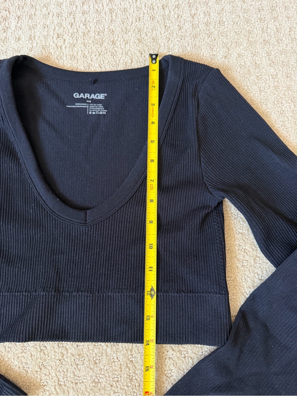 Garage Women's Black Ribbed Long Sleeve Crop Top size small compression body - Picture 4 of 6